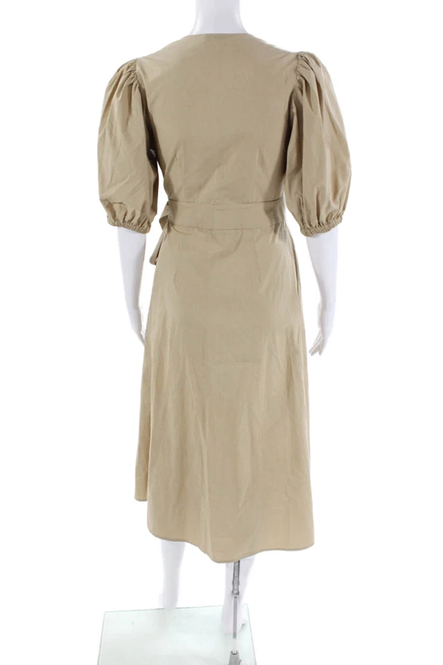 P.a.r.o.s.h. Vestido envolvente beige manga corta abullonada cuello en V de algodón para mujer talla XS Foto 3 de 4