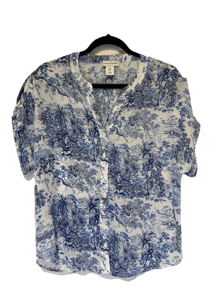 Blusa para mujer Cupcakes y cachemir S blanca azul jungla toile floral gasa Foto 2 de 4