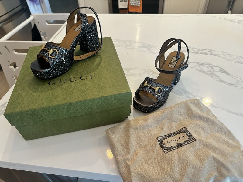 Women’s Gucci Glitter Nappa Silk horssebit Platform Size 36 Brand New In Box