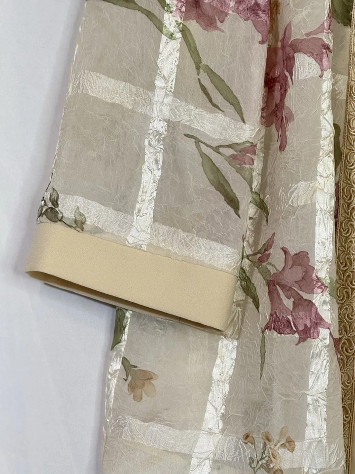 Cardigã feminino vintage R&M Richards jaqueta aberta bege transparente manga 3/4 tamanho 16 P - Imagem 3 de 4