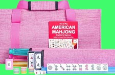American Mahjong Set, 166 White Tiles with Pink Bag 4 All-in-One Rack/Pushers