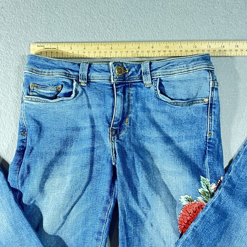 ZARA Basic Size 04 Denim Printed Floral Jeans Women’s Raw Hem Premium Z1975 - Picture 6 of 10