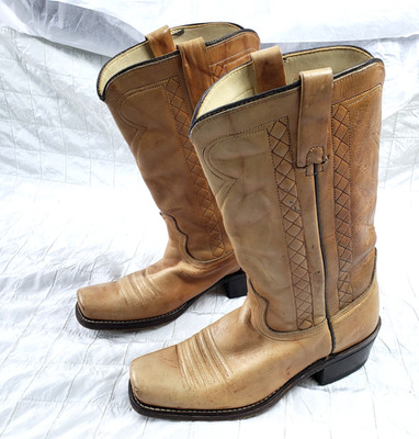 Vintage Acme Western Boots Mens SIZE 8 D Tan Leather Square Toe USA Cowboy