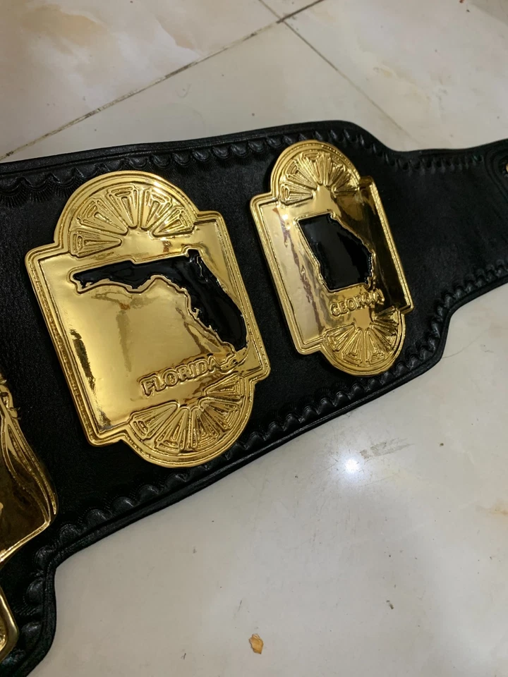 Cinturón campeonato peso pesado sur Nwa, 4 mm zinc, chapado en oro, correa de cuero Foto 4 de 4