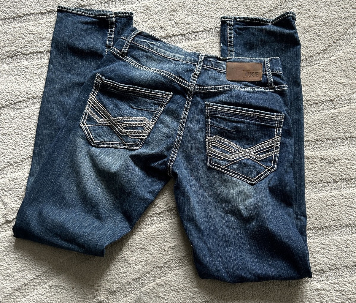 BKE Buckle Men Jeans 27 Blue Denim Jake Straight Leg Whisker Low Rise