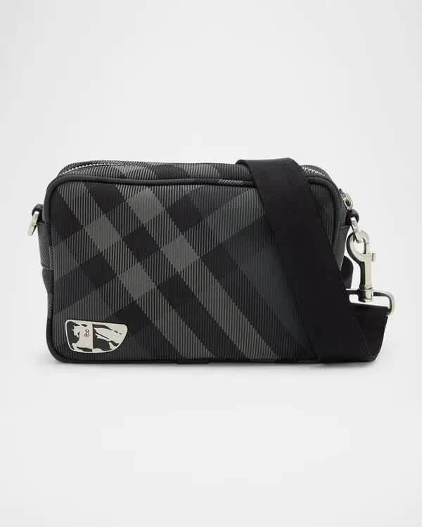 NWT NEW Burberry Men's Heritage Charcoal Gray Check Phone Crossbody Bag $1050+