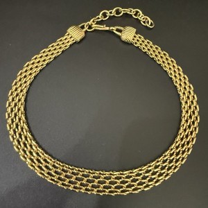 Authentic Vintage MONET Gold-plated Graduated Mesh Woven Chain Link Collar Necklace 68g.