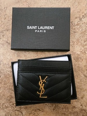 New YSL Yves Saint Laurent Black Gold Leather Cardholder Wallet