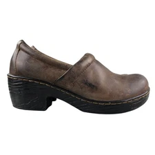 BOC Women's Size 7M Nadiyya Chocolate Brown Leather Block Heel Slip On Clogs