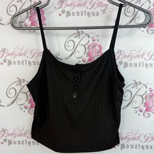 Tank top cropped crop buttons Black Ribbed Button-Front Cami Top - Women