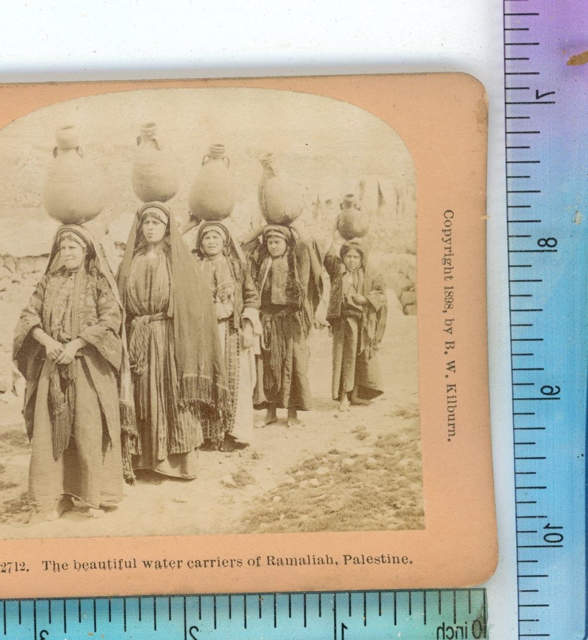 Beautiful Water Carries of Ramaliah Palestine B.W. Kilburn Stereoview