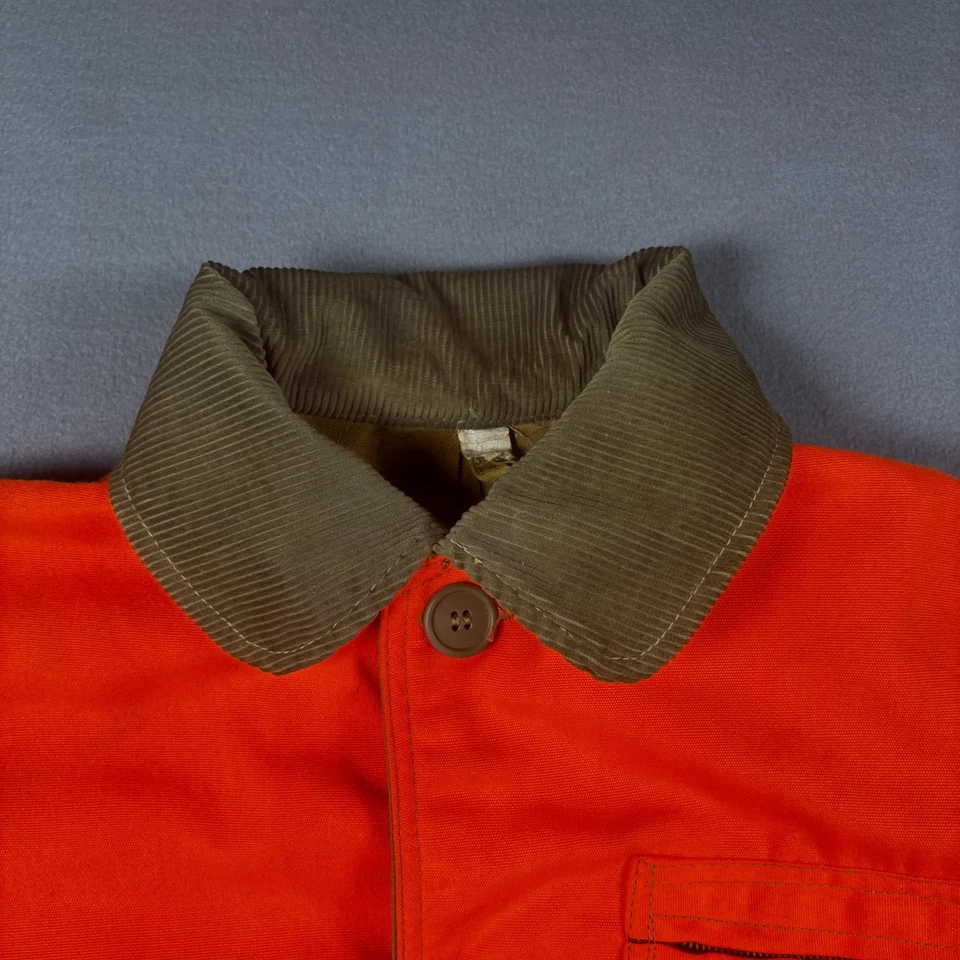 Chaqueta de Caza LL Bean De Colección Para Hombres Grande Bronceado Naranja Lona Juego Abrigo Upland Años 80 Foto 3 de 4