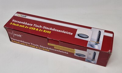 revolt Versenkbare 3-Fach Tisch-Steckdosenleiste mit 2x USB und 2x RJ45