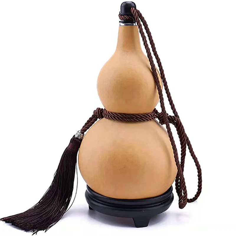 Zucca Naturale Portabile 1000ml - Bottiglia Per Acqua E Vino Con Tappo In Sughero E Cera D'Api, Portafortuna Feng Shui, Regalo Ideale Per Uomo - 4