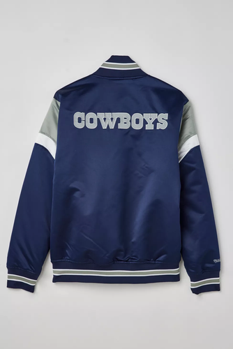 Mitchell & Ness Dallas Cowboys NFL Heavyweight Satin Jacket Navy Blue Medium - Picture 3 of 5
