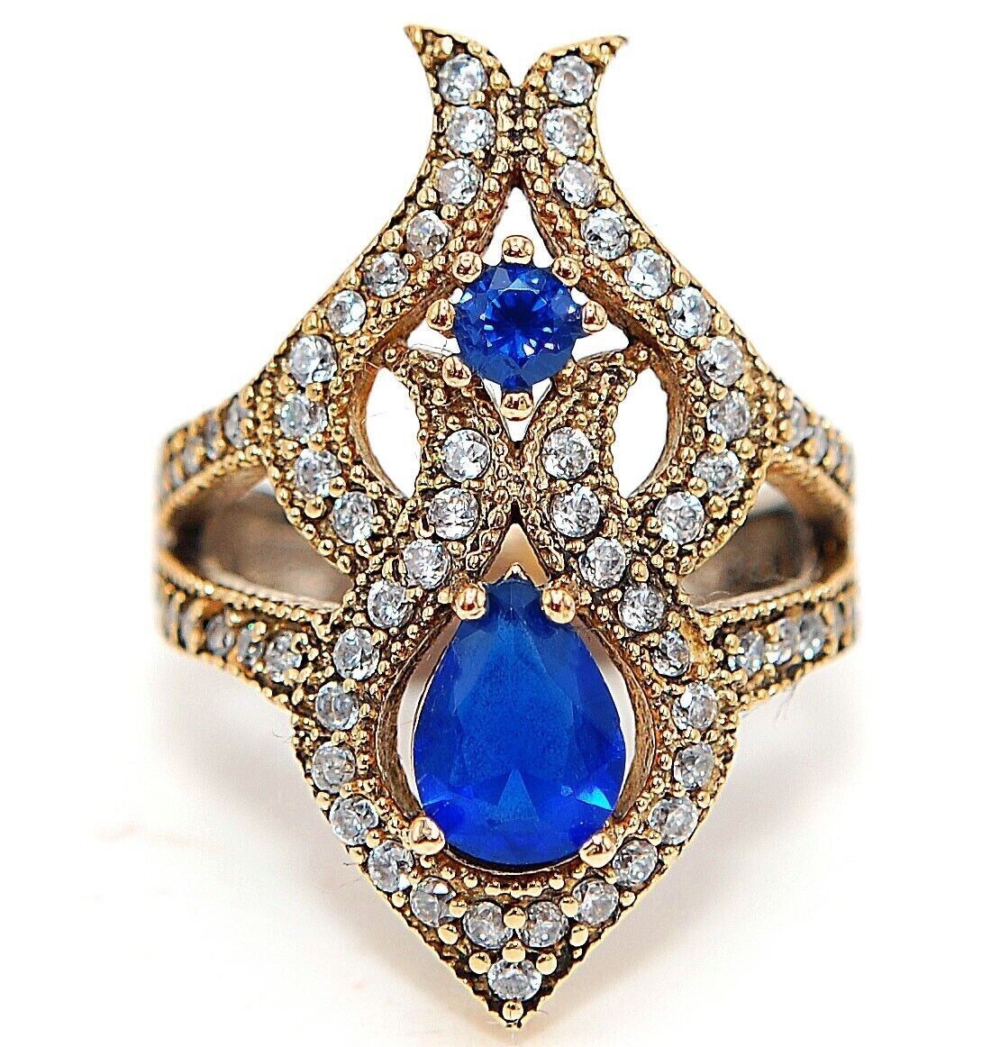 Vintage Ottoman Empire Inspired 3CT Blue Sapphire 925 Sterling Silver Ring Size 8  