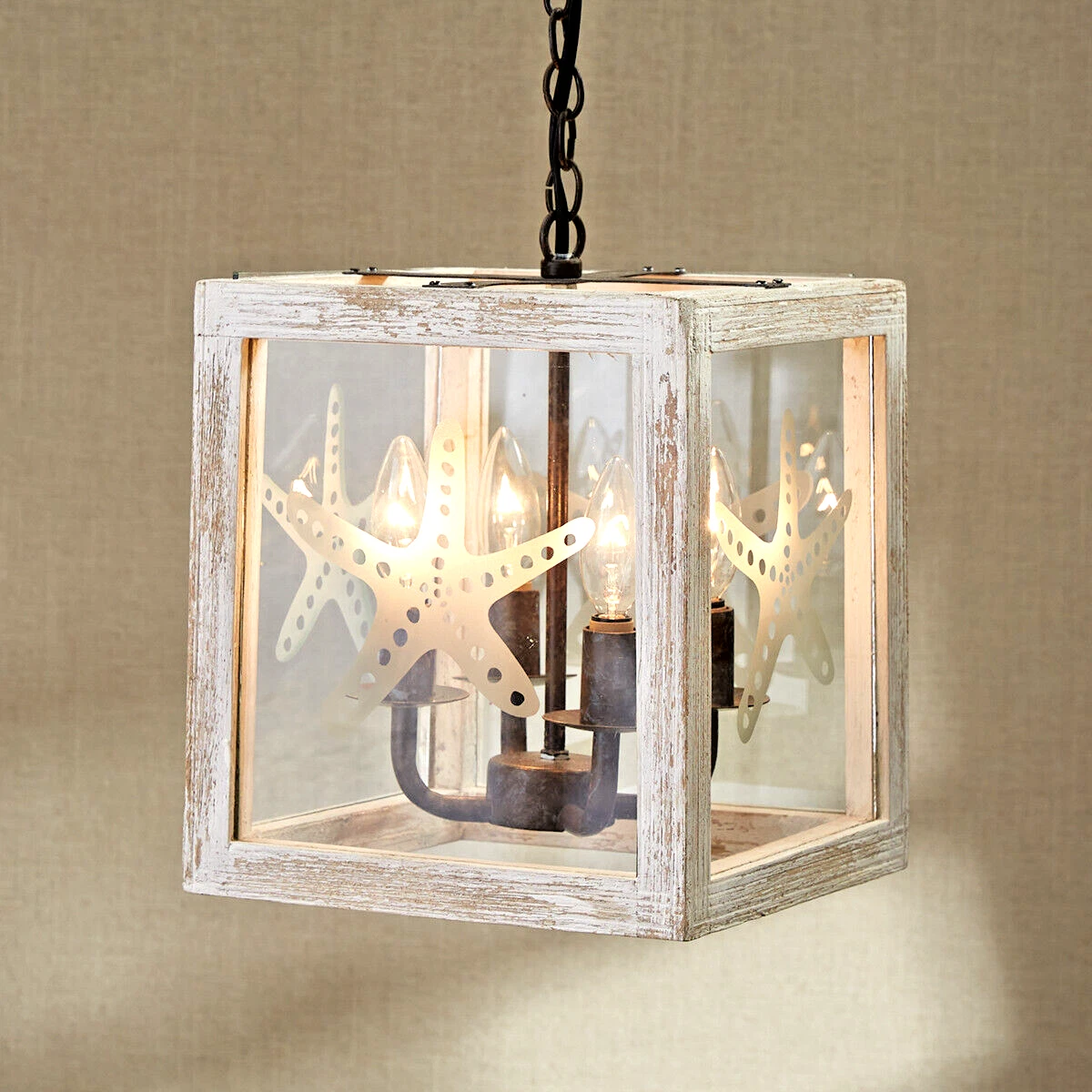 Beach Cottage Ceiling Pendant Light Fixture White Starfish Coastal Home Decor