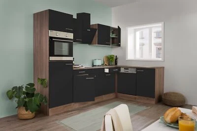 Küche Küchenzeile Winkelküche Eiche York schwarz Oliver 280 x 172 cm Respekta - Bild 1 von 4