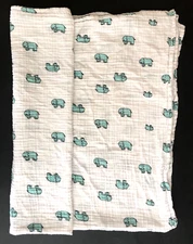 Anden Anais Baby Blanket Aqua Elephants Swaddle Receiving Muslin Cotton 47” x 47