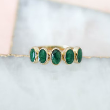 Natural Emerald Band Ring Solid Sterling Silver Handmade Ring Gift for Her