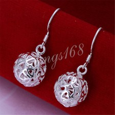 Elegant 925 Sterling Silver Round Hollow Heart Dangle Earrings Jewelry H864
