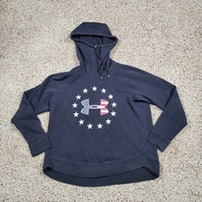 Under Armour Hoodie Womens Large Black Sweatshirt Sweater Loose Flag USA Ladies