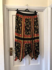 Zara Black & Black Floral Contrast Designer Look Asymmetric Pleated Midi Skirt,M