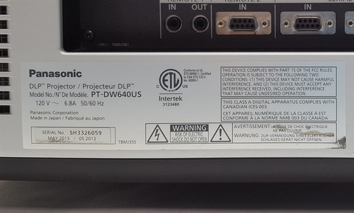 Panasonic PT-DW640US DW640 DLP 6000Lm WXGA HDMI Projector 1916h/2175h RT:6323h - 第 11/12 張圖片