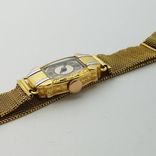 Reloj de pulsera suizo vintage con correa de malla de oro de 14K para dama - Imagen 3 de 10
