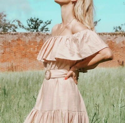 topshop pink bardot dress TOPSHOP Linen Bardot Midi Dress UK10, Women's Fashion, Dresses & Sets, Dresses on Carousell