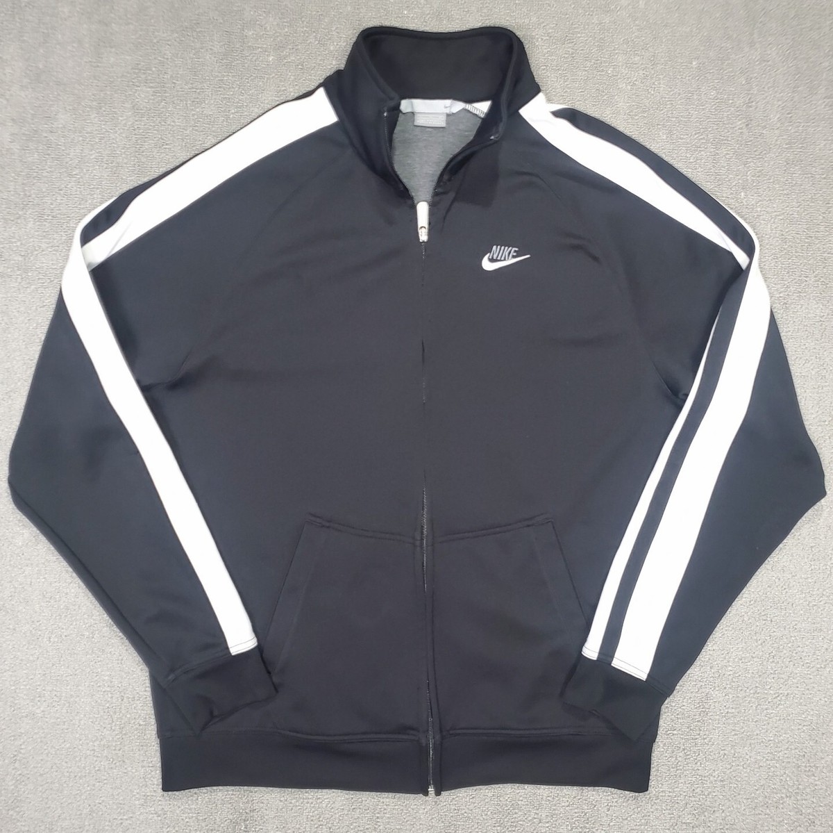 Vintage Nike Fleece Lined Track Jacket Black White Striped Vintage Nike Fleece Lined Track Jacket Black White Striped