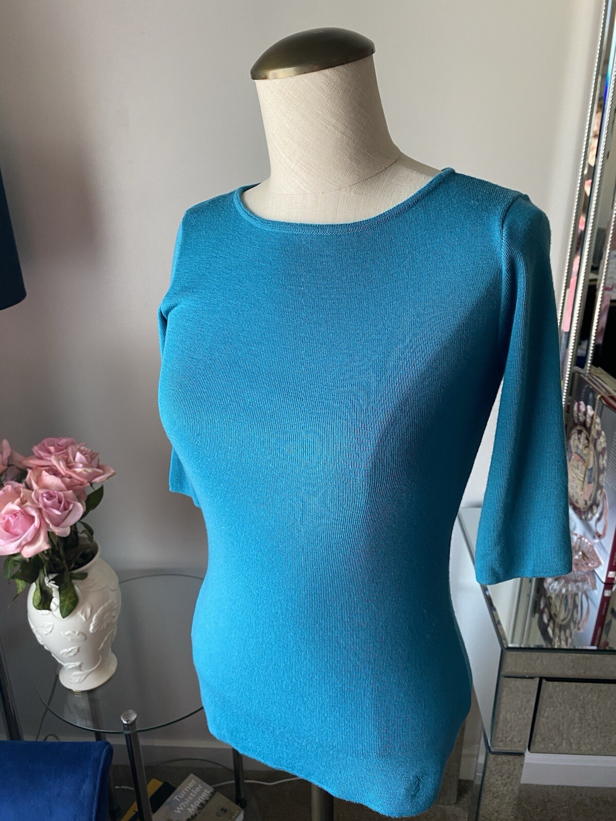 Maglione top in lana Yves Saint Laurent da donna manica mezza collo rotondo lavorato a maglia taglia S