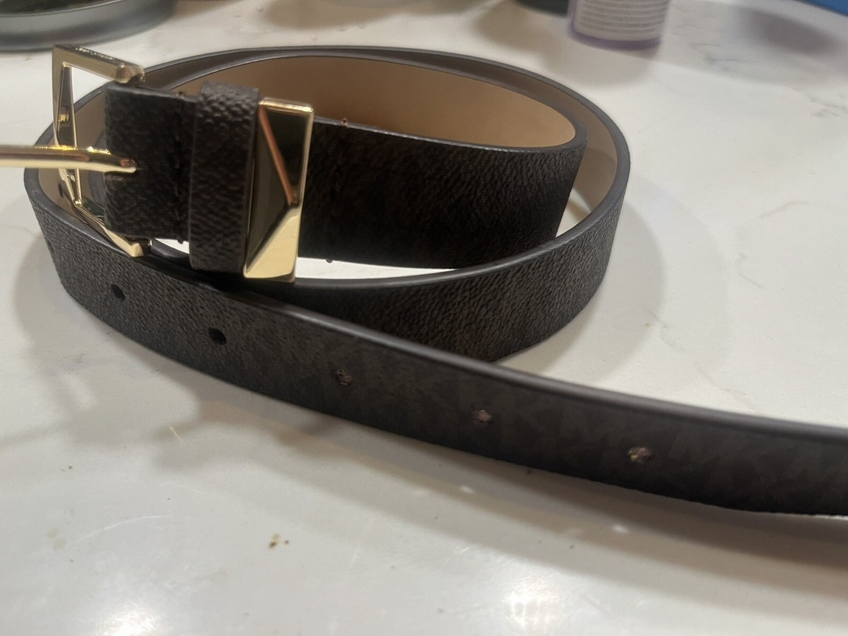 Michael Kors Brown Leather Belt with Gold MK Buckle Michael Kors Brown Synthetic Leather MK Logo | Mercari main image 3