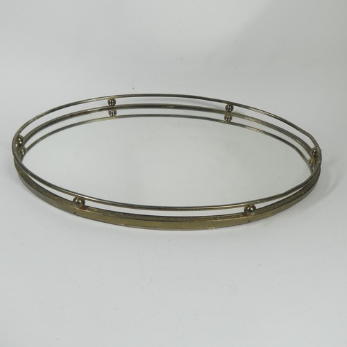 Brass Tray Mirrored Vanity Dresser Oval 13" MCM Vintage