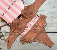 Victoria's Secret Dream Angels Wicked Unlined Bra Thong Set Dot Cafe Creme
