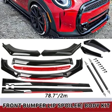 Glossy Black Look Red Front Lip Chin Bumper Side Skirt For Mini Cooper R55 R56
