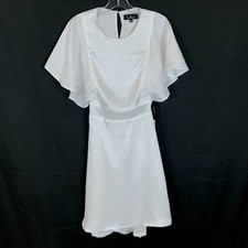 NWT Womens Size Medium Lulu's White Swiss Dot Flutter Sleeve Satin Dress