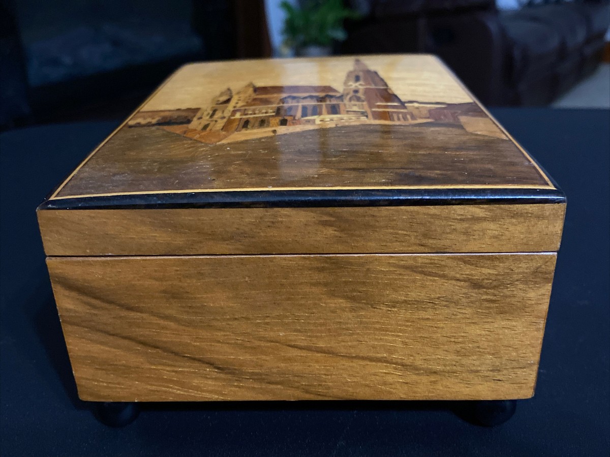Vintage Swiss Reuge Wood Music Box-Ernst Renz- An Der Schonen