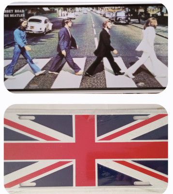 2 BRITISH FLAG AND BEATLES ABBEY ROAD LICENSE PLATES FOR $25.00