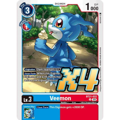 4X Veemon BT21-032 Uncommon World Convergence NM Digimon Card Game