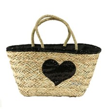 Borsa mare donna cesto grande in paglia naturale e paillettes chiusura a nastro