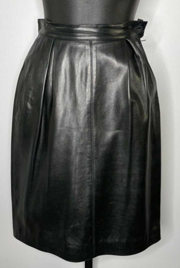 Gonna Yves Saint Laurent Rive Gauche nera 100% pelle taglia 34 Francia