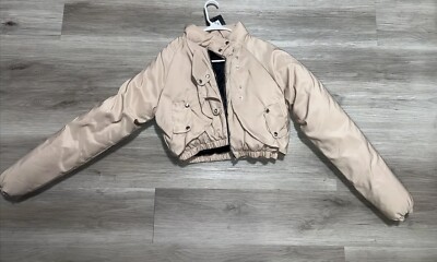 Pretty Little Thing Taupe Double Layer Curved Hem Cropped Puffer S