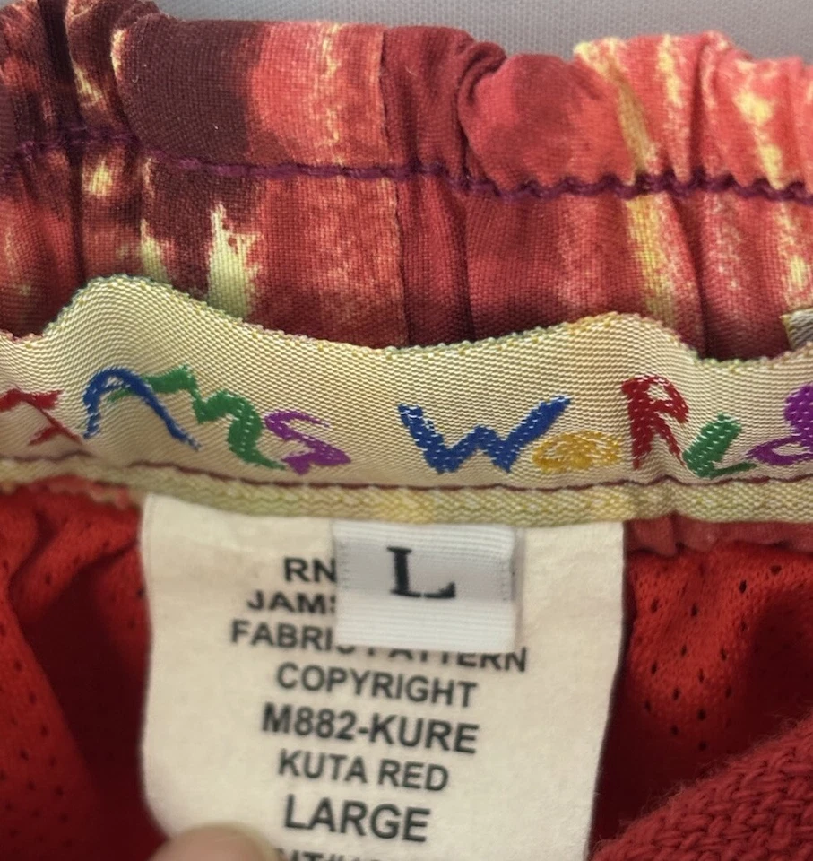 Pantalones Cortos JAMS WORLD Kuta Rojo Grande Línea de Surf Rojo Amarillo Trunks Hawaii HECHOS EN EE. UU. Foto 3 de 4