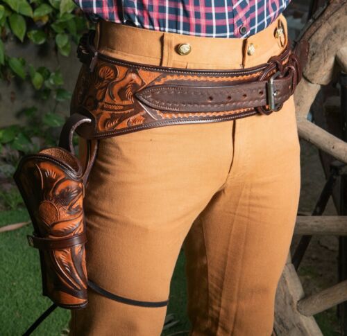 (.22 CAL) LEATHER WESTERN GUN BELT AND HOLSTER -Right Hand Gun Pistols - Picture 7 of 32