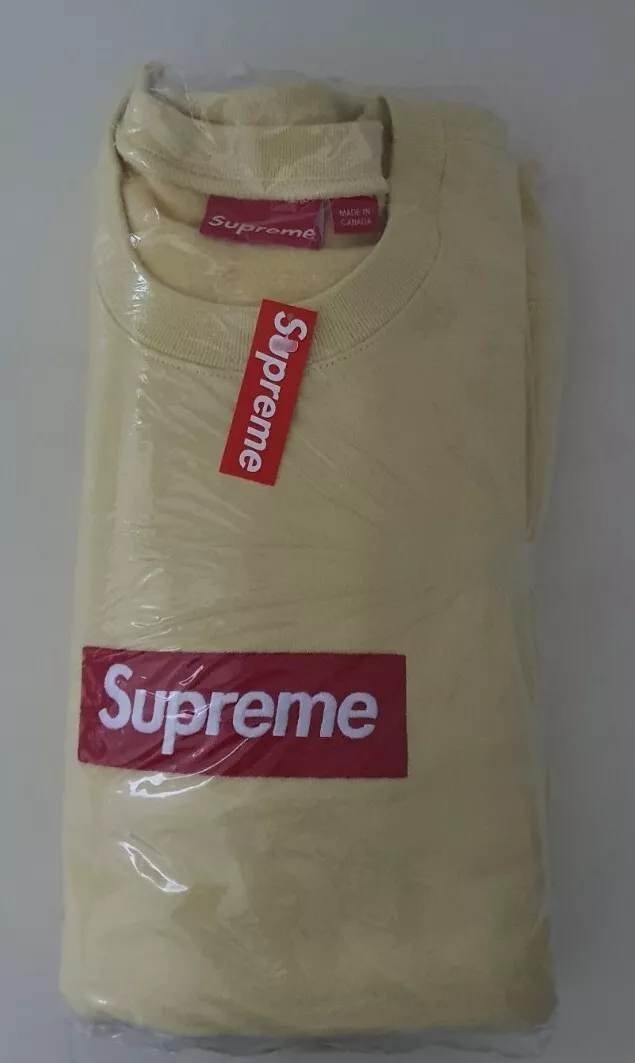 Sweat col rond FW22 Supreme box logo taille XL jaune pâle neuf pull 