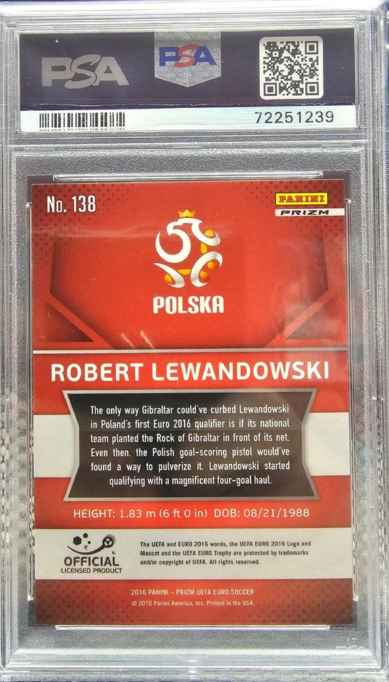 Carte Collection PSA 10 GEM MT - Robert Lewandowski - 2016 Panini Prizm UEFA Euro #138