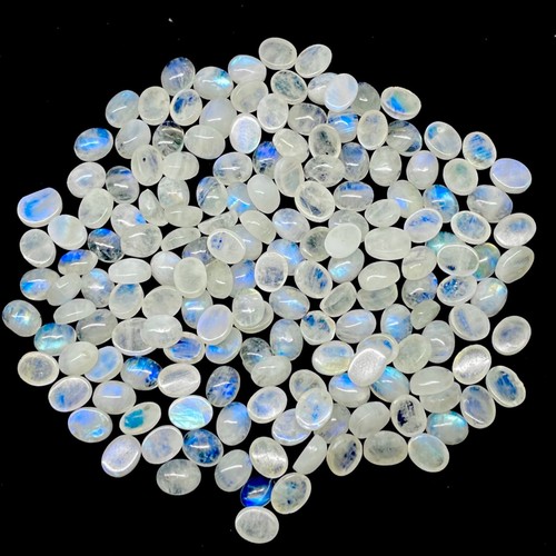 Lotto 50 pezzi pietre di luna arcobaleno naturale 9x7 mm ovali blu brilla pietre preziose cabochon - Foto 6 di 12