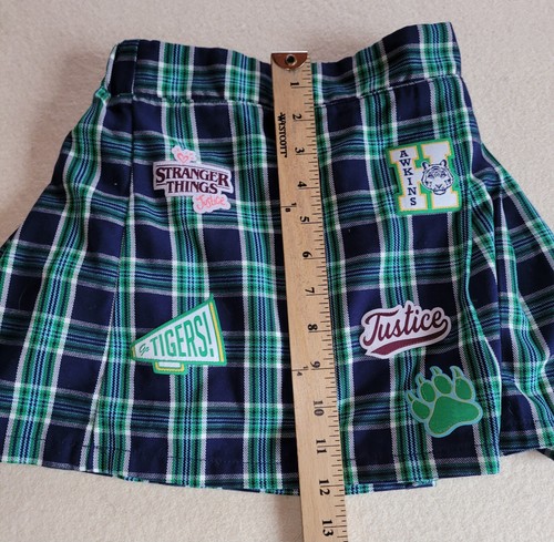 Justice Stranger Things Plaid Skirt Lined Girls Size Small 7-8 Green Plaid Patch - Picture 8 of 10