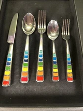 Fiesta Ware Stainless Flatware 5 Pc Place Setting Rainbow Masquerade 